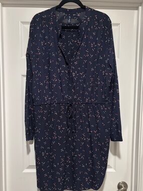 Gap Navy Polka Dot Shirt Dress Tie Waist Lightweight Workwear XL